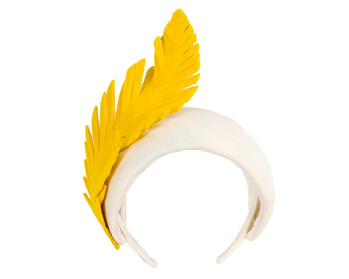 Bespoke cream & yellow winter racing fascinator headband - Hats From OZ