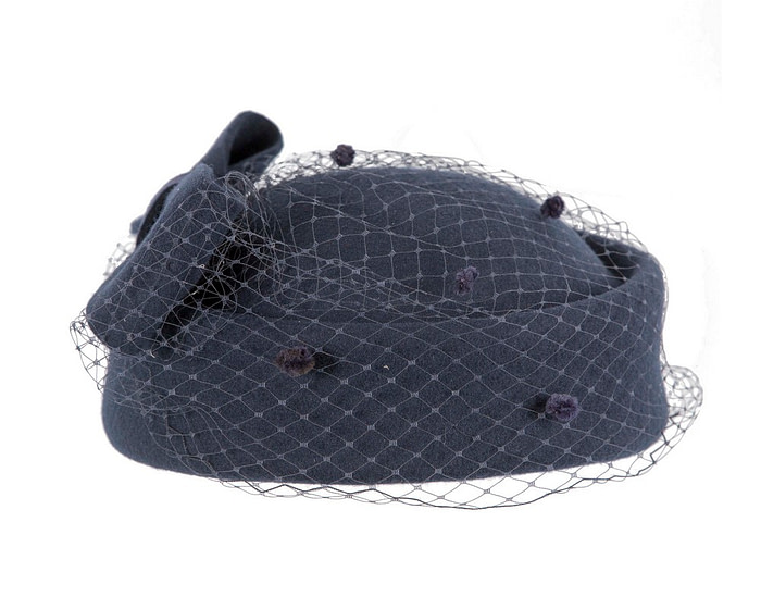 Navy felt pillbox hat with face veil by Max Alexander - Hats From OZ