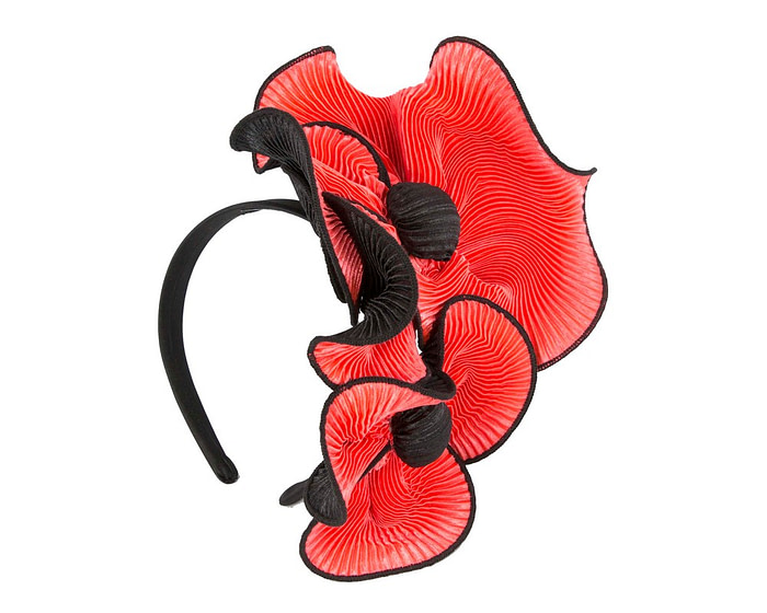 Coral & black racing fascinator by Max Alexander - Hats From OZ