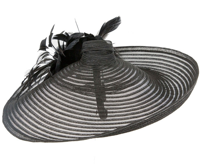 Large black fascinator with feather flower - Hats From OZ