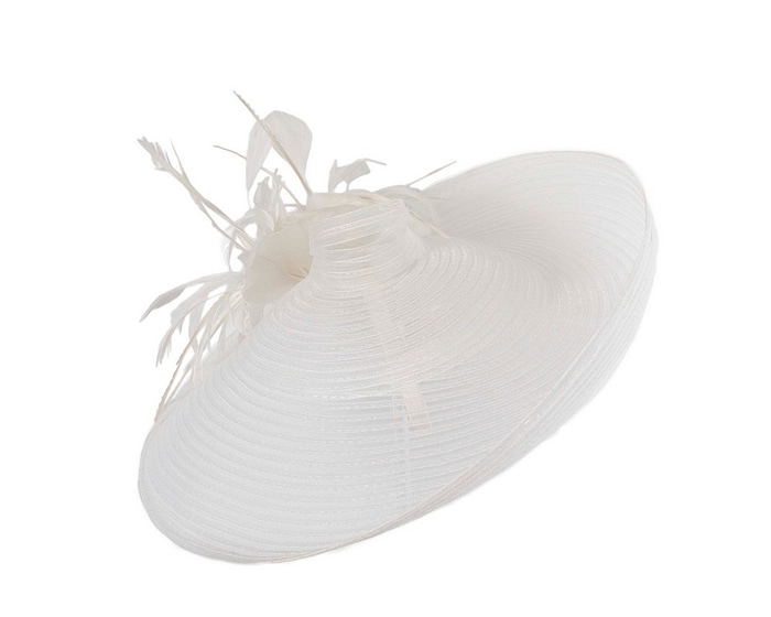Large white fascinator with feather flower - Hats From OZ