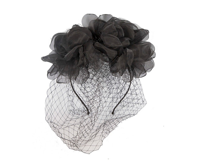 Black flower headband with face veil by Max Alexander - Hats From OZ
