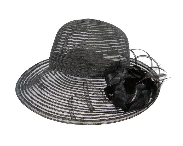 Black hat with feather flower - Hats From OZ
