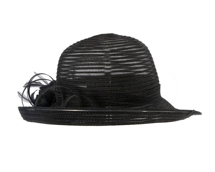 Black hat with feather flower - Hats From OZ