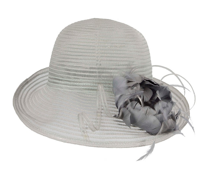 Silver hat with feather flower - Hats From OZ
