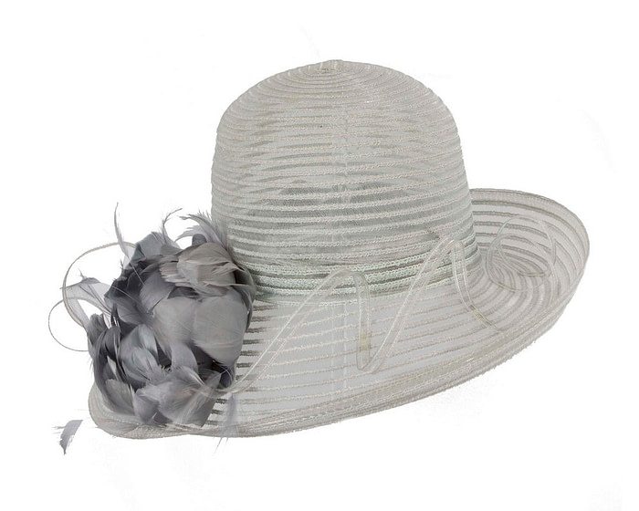 Silver hat with feather flower - Hats From OZ