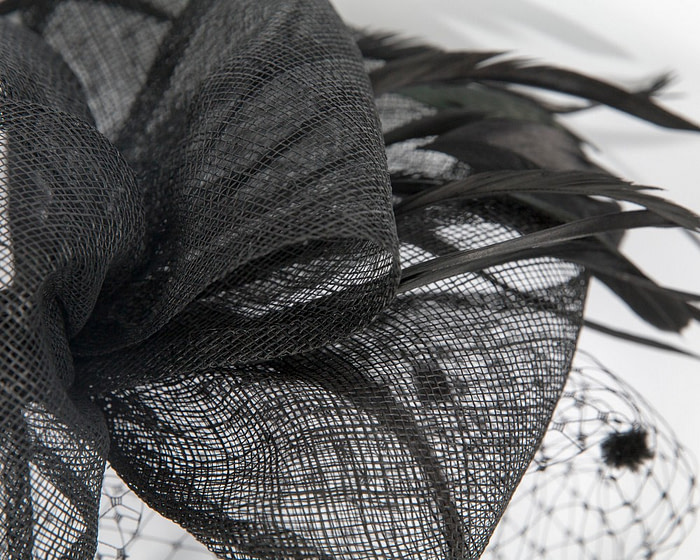 Black sinamay fascinator with face veil - Hats From OZ
