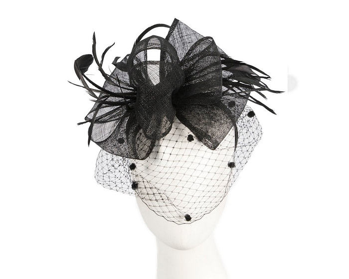 Black sinamay fascinator with face veil - Hats From OZ
