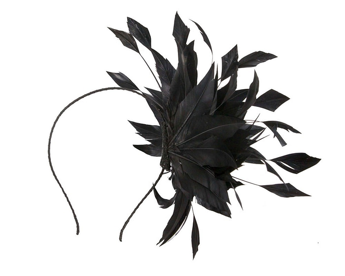 Black feather flower fascinator headband - Hats From OZ