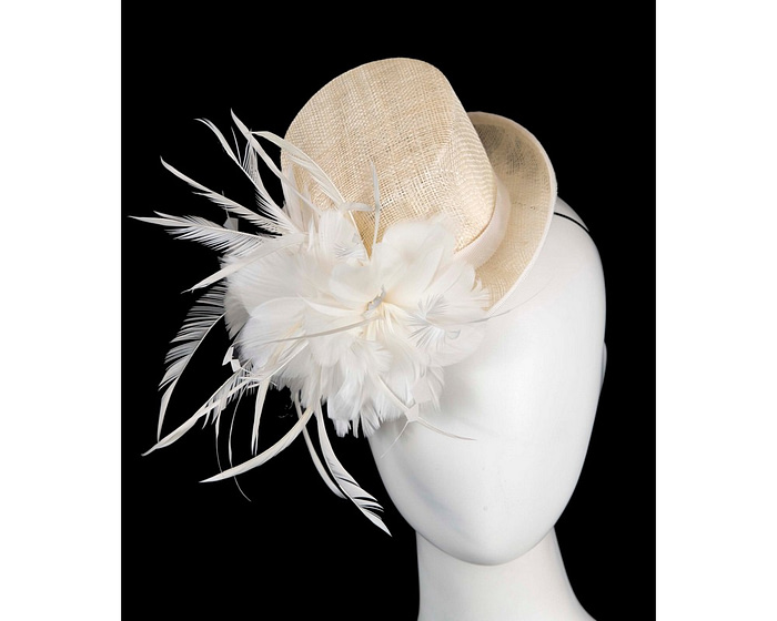 Cream sinamay and feathers fascinator - Hats From OZ