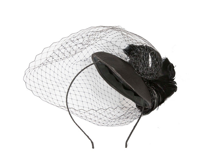 Black fascinator with feather and veil - Hats From OZ