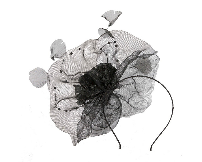 Large black fascinator with flower - Hats From OZ