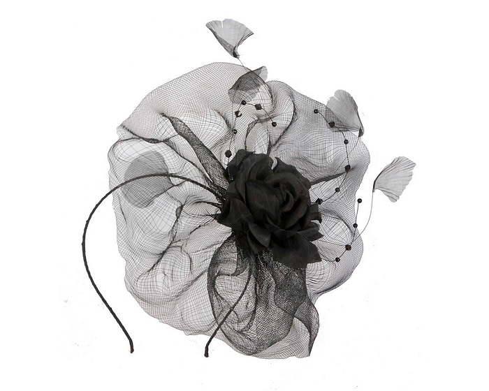 Large black fascinator with flower - Hats From OZ