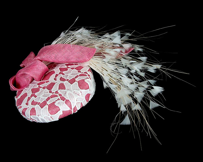 Pink pillbox fascinator with feathers - Hats From OZ