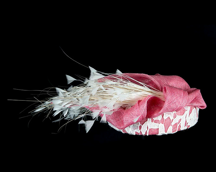 Pink pillbox fascinator with feathers - Hats From OZ