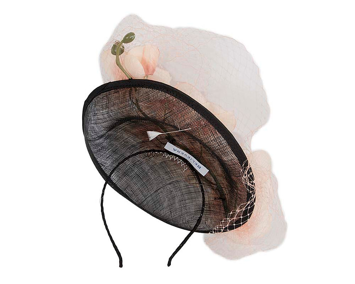 Black fascinator with peach flower - Hats From OZ
