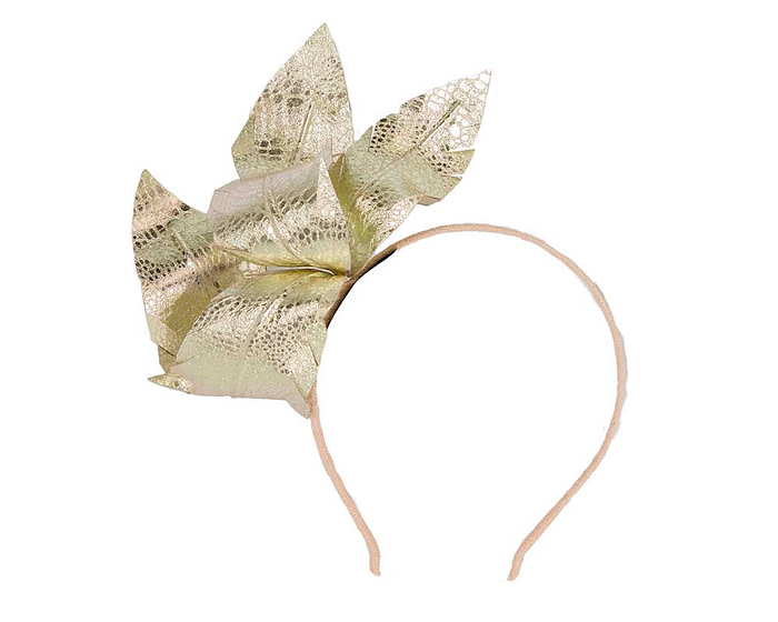 Gold leather flower headband fascinator - Hats From OZ