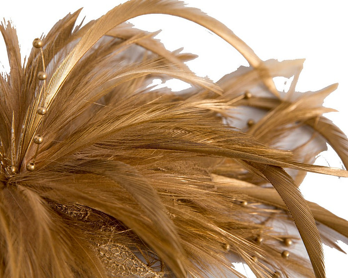 Gold custom made feather fascinator comb - Hats From OZ