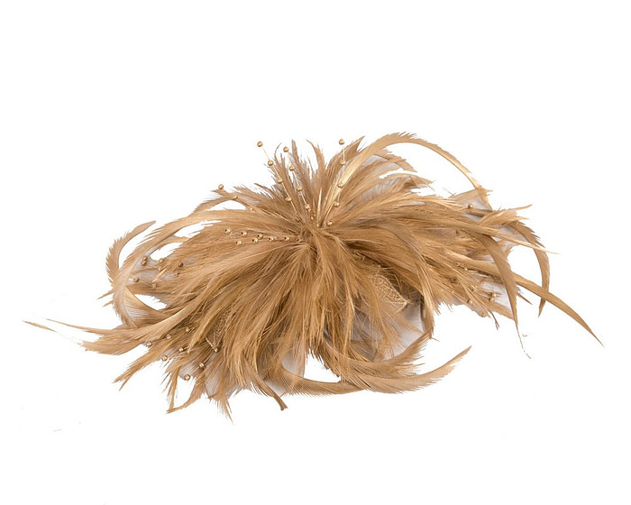 Gold custom made feather fascinator comb - Hats From OZ