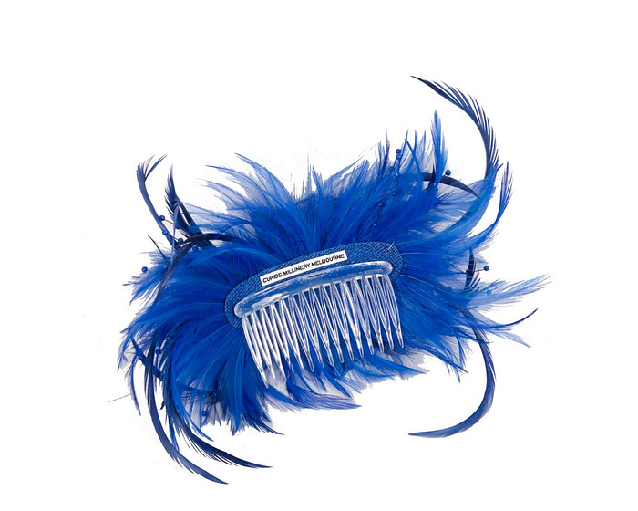 Royal blue custom made feather fascinator comb - Hats From OZ