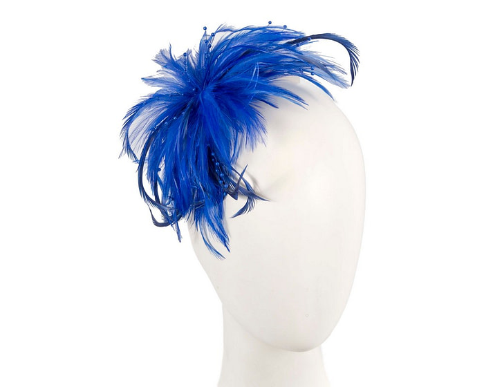 Royal blue custom made feather fascinator comb - Hats From OZ
