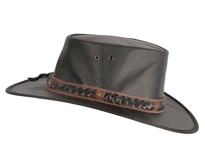 Black Australian Kangaroo Leather Crushable Outback Jacaru Hat - Hats From OZ