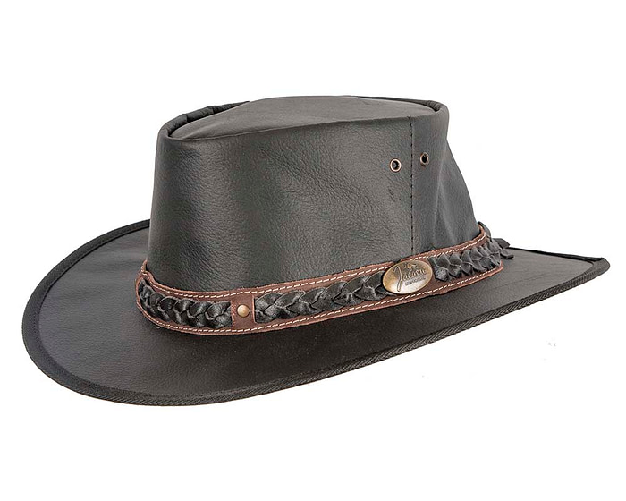 Black Australian Kangaroo Leather Crushable Outback Jacaru Hat - Hats From OZ