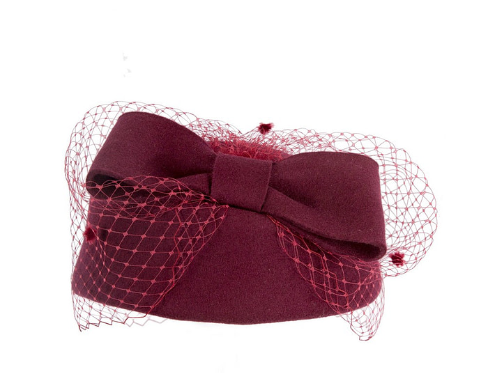 Burgundy felt pillbox hat with face veil by Max Alexander - Hats From OZ