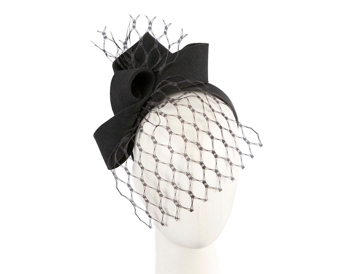 Black felt fascinator with face veil - Hats From OZ