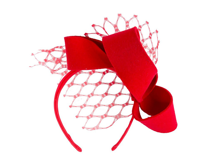 Red felt fascinator with face veil - Hats From OZ