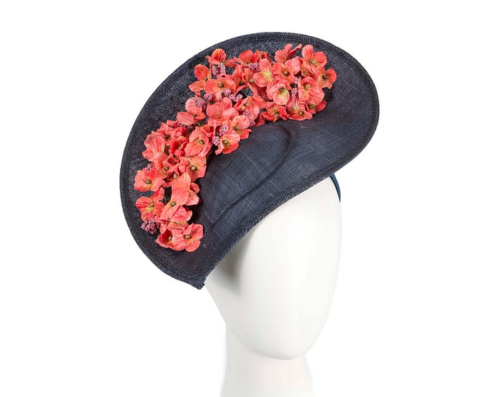 Large navy & coral fascinator by Max Alexander - Hats From OZ