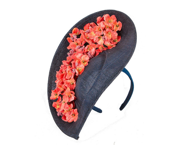 Large navy & coral fascinator by Max Alexander - Hats From OZ