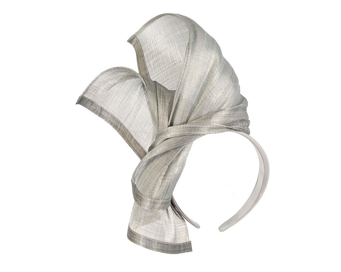 Bespoke silver silk abaca racing fascinator by Fillies Collection - Hats From OZ