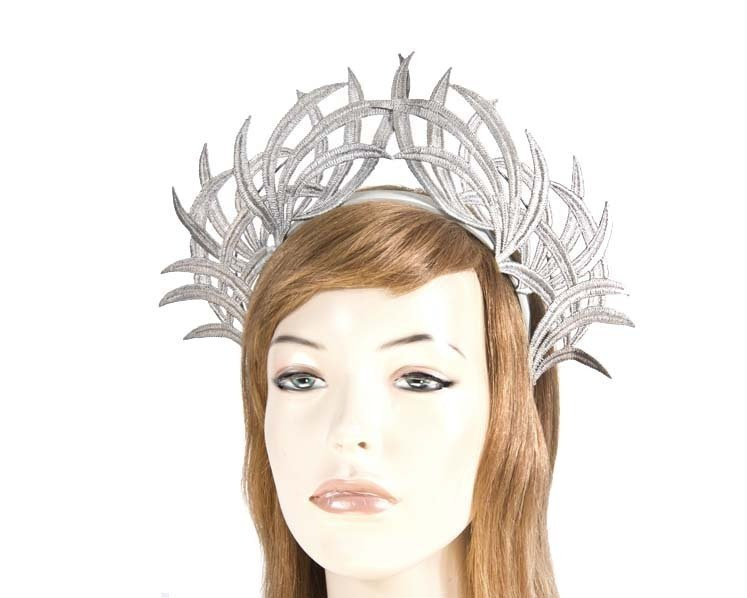 Silver lace crown fascinator - Hats From OZ