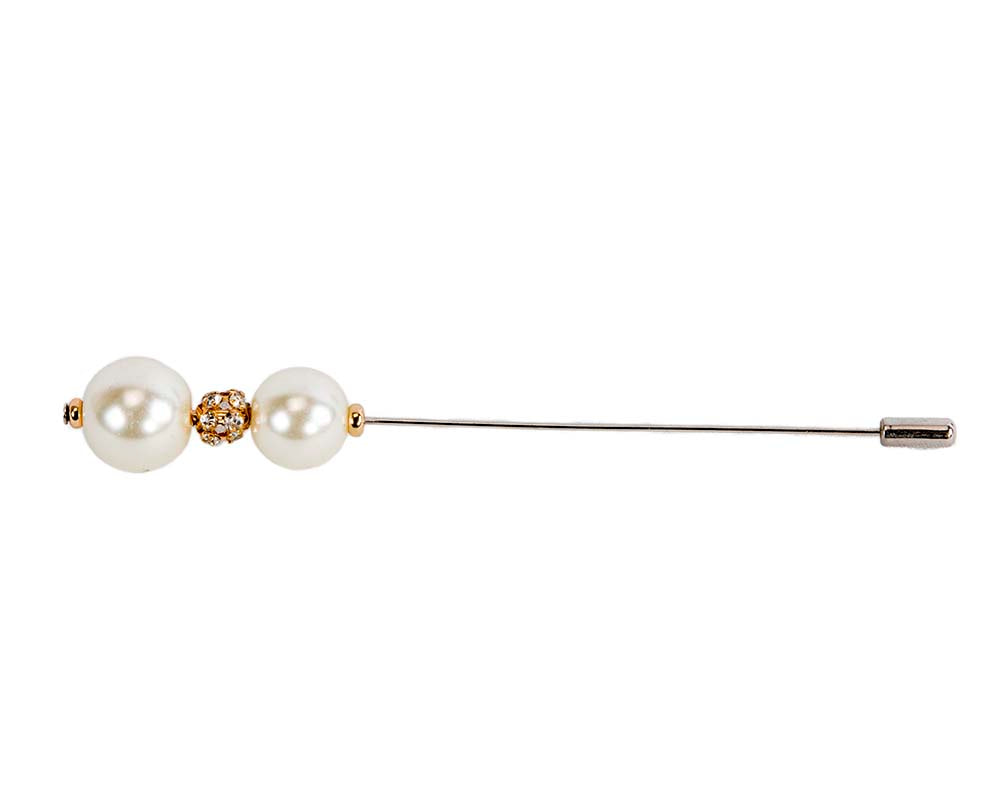 A4046-SV 5'' Ivory Pearl Silver Tone Corrugated Beads Hat Pin