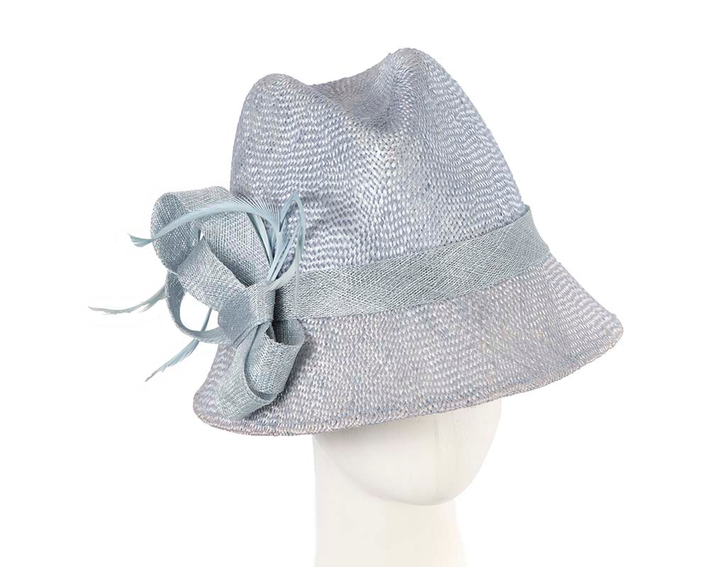 Light blue straw fedora hat by Cupids Millinery Online in Australia