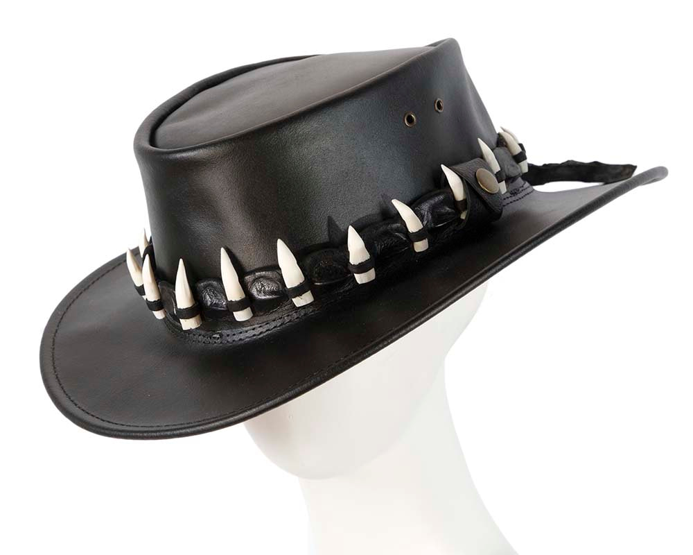 Black Australian Leather Outback Jacaru Hat with 15 Crосоdile Teeth ...