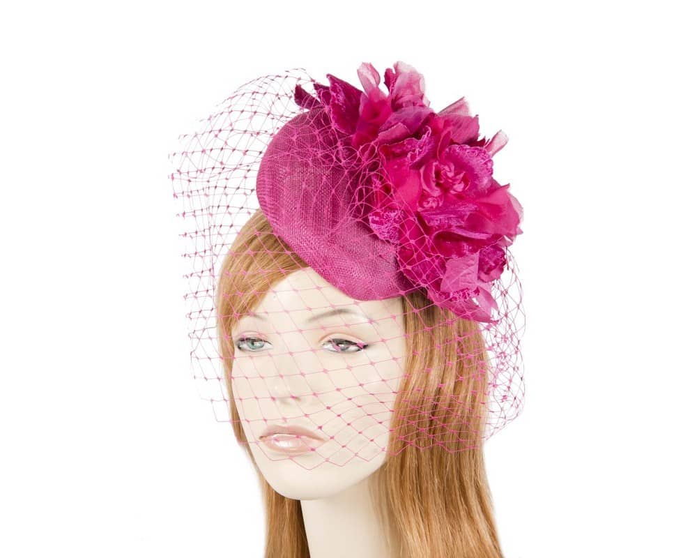 Fuchsia pillbox with flower & veil by Fillies Collection Online in ...