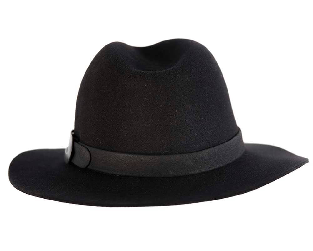 black leather fedora