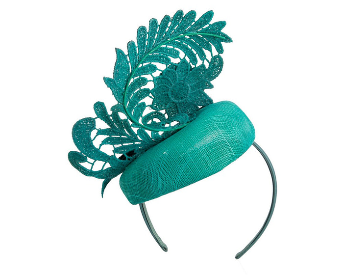 Elegant Teal Pillbox Fascinator with Lace - Image 6