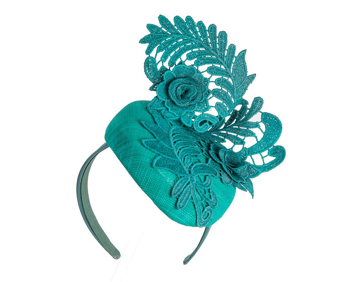 Elegant Teal Pillbox Fascinator with Lace - Image 2