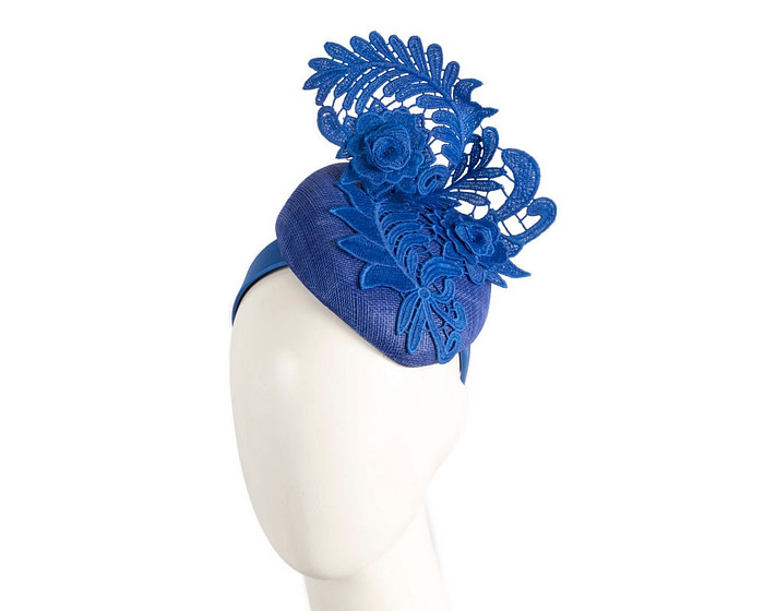 Elegant Royal Blue Pillbox Fascinator with Lace