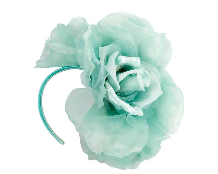Large aqua silk flower fascinator by Fillies Collection - Image 2