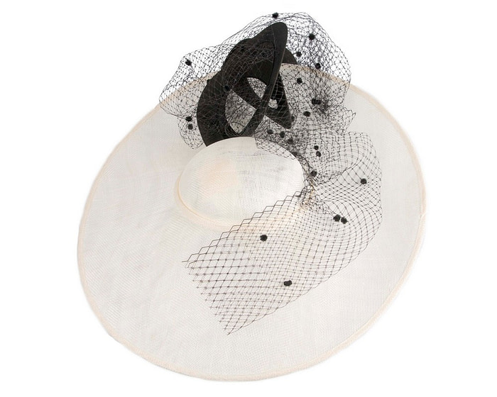 Large cream & black racing fascinator hat by Fillies Collection - Image 3