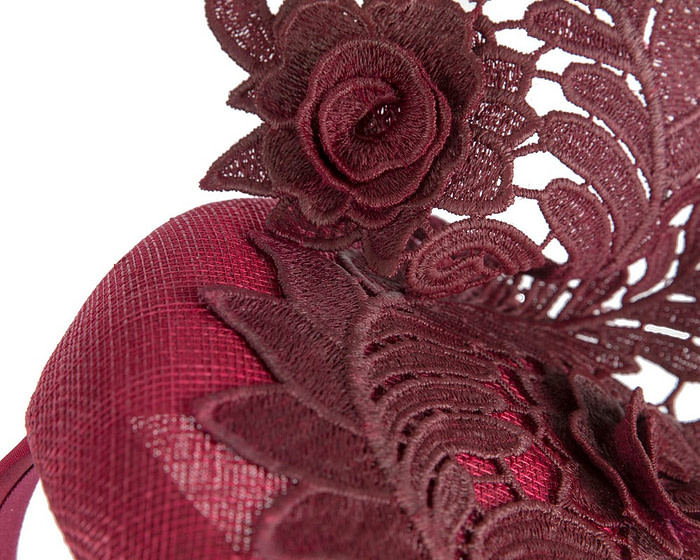 Elegant Wine-colored Pillbox Fascinator with Lace - Image 5