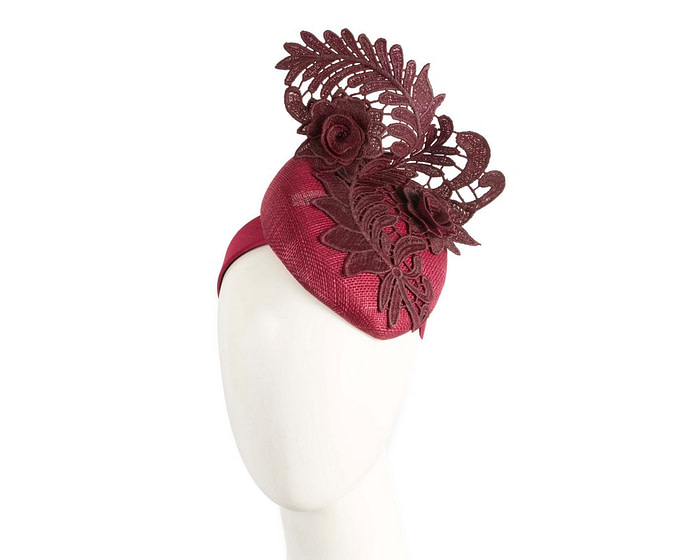 Elegant Wine-colored Pillbox Fascinator with Lace