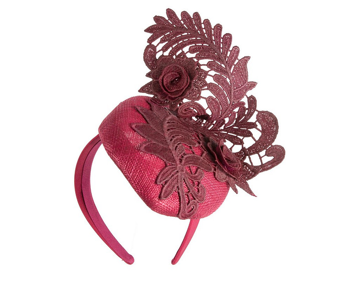 Elegant Wine-colored Pillbox Fascinator with Lace - Image 2