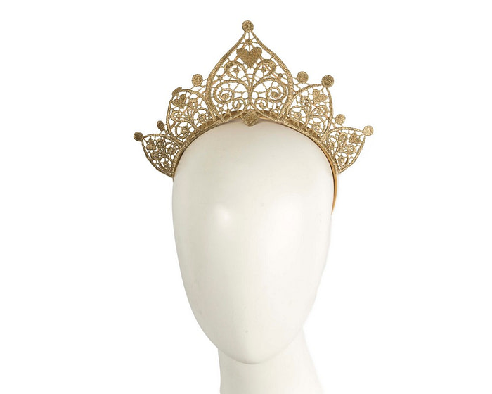 Modern gold crown racing fascinator by Cupids Millinery