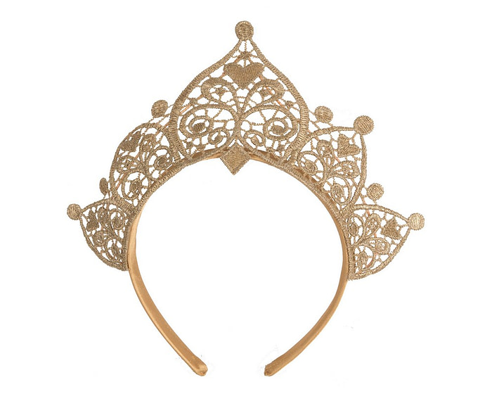 Modern gold crown racing fascinator by Cupids Millinery - Image 2