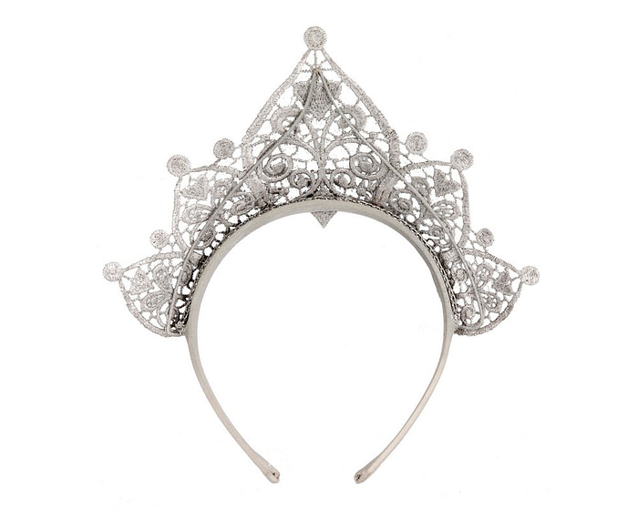 Modern silver crown racing fascinator by Cupids Millinery - Image 4